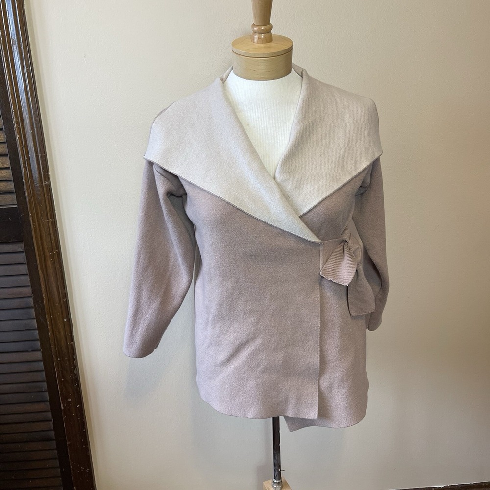 Zara Mauve Pink Creamโ Knit Wrap Cardigan Shawl Collar Size 11-12